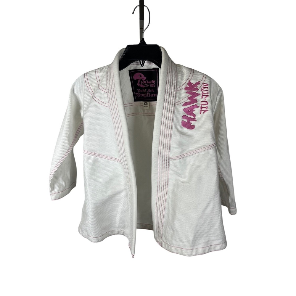 Hawk Jiu Jitsu BJJ Gi Jacket White Pink Contrast Stitching Youth Kids Size K0